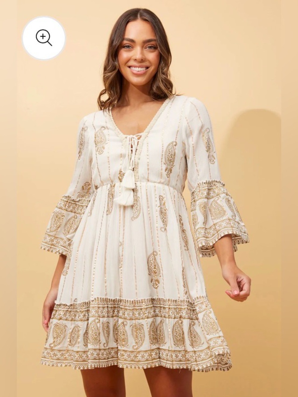 Papillon Boho Paisley Mini Dress NWT Medium Gold Tassel
